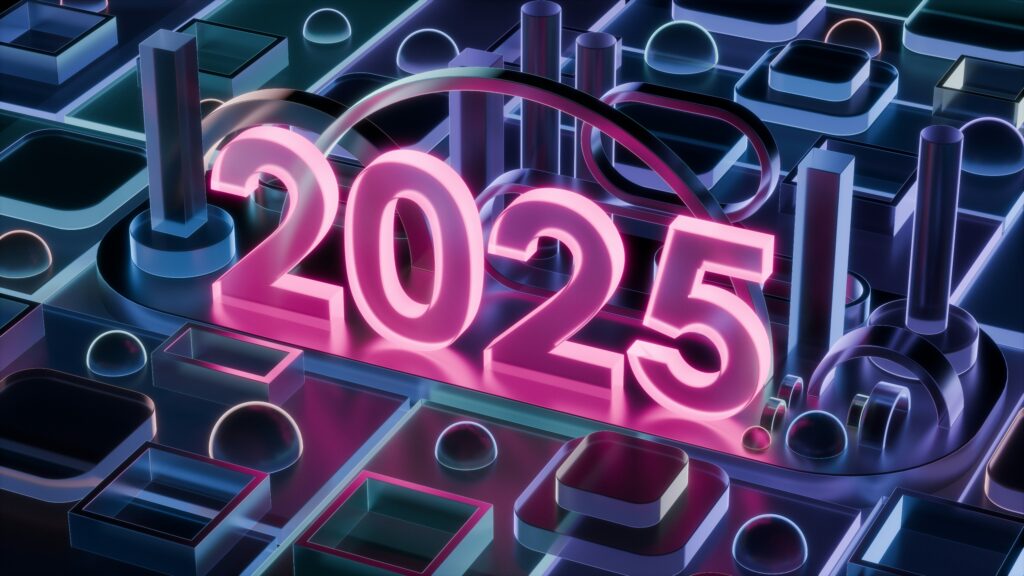 The year 2025 shown on a digital background